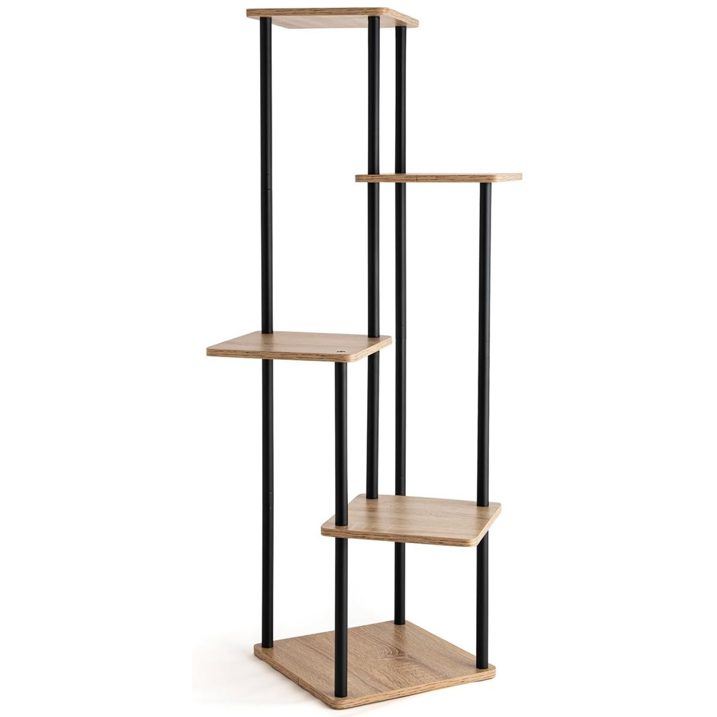 Soporte de Acero Negro y Madera para Cinco Macetas