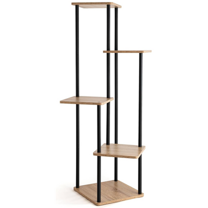 Soporte de Acero Negro y Madera para Cinco Macetas