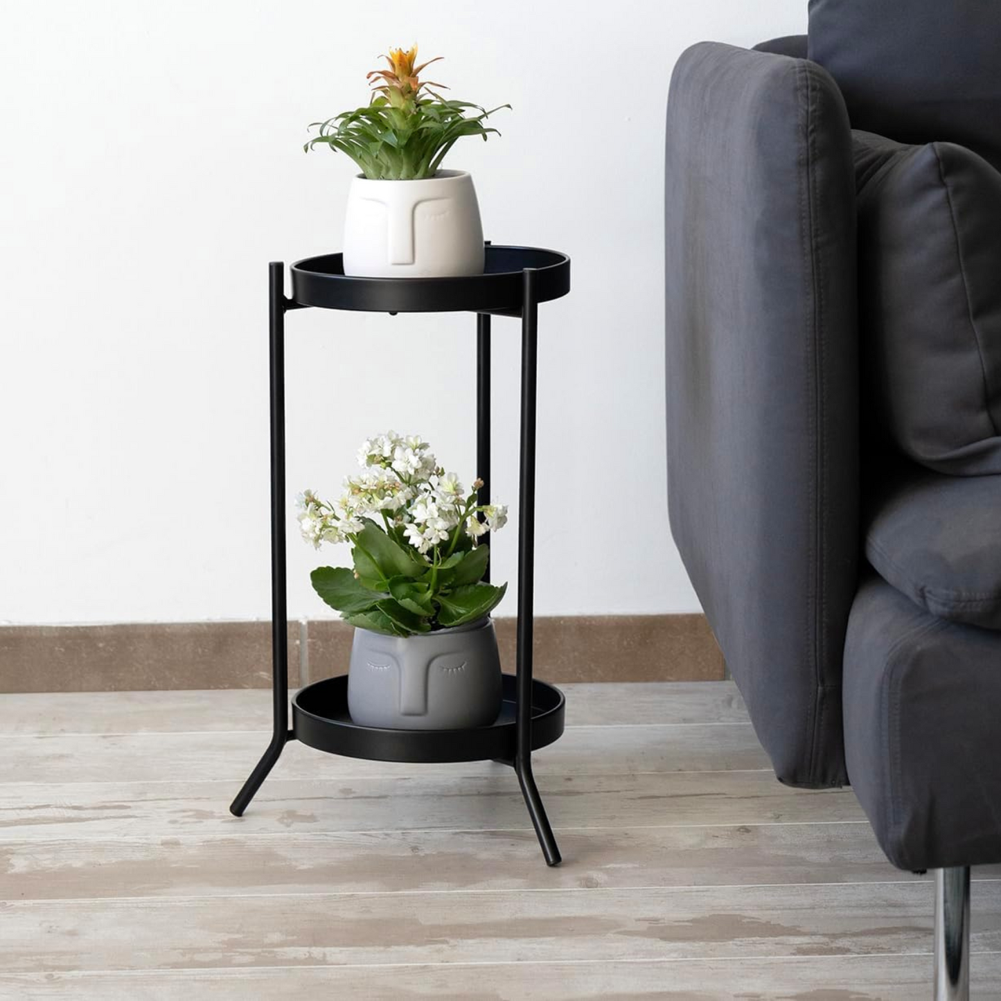 KROWN - Soporte de Acero para Dos Macetas, Negro, Dimensiones 26x51 cm