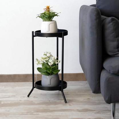 KROWN - Soporte de Acero para Dos Macetas, Negro, Dimensiones 26x51 cm
