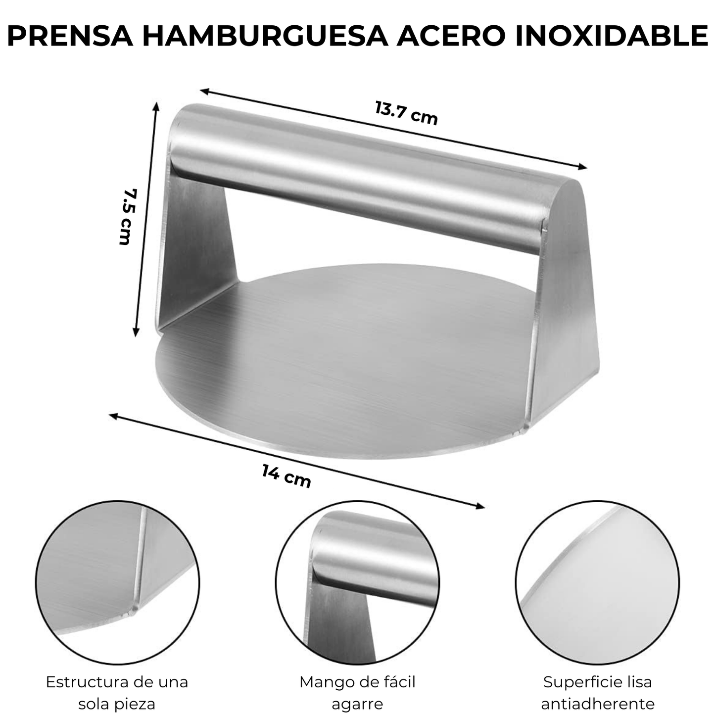 Prensa de Hamburguesas de Acero Inoxidable 14 cm