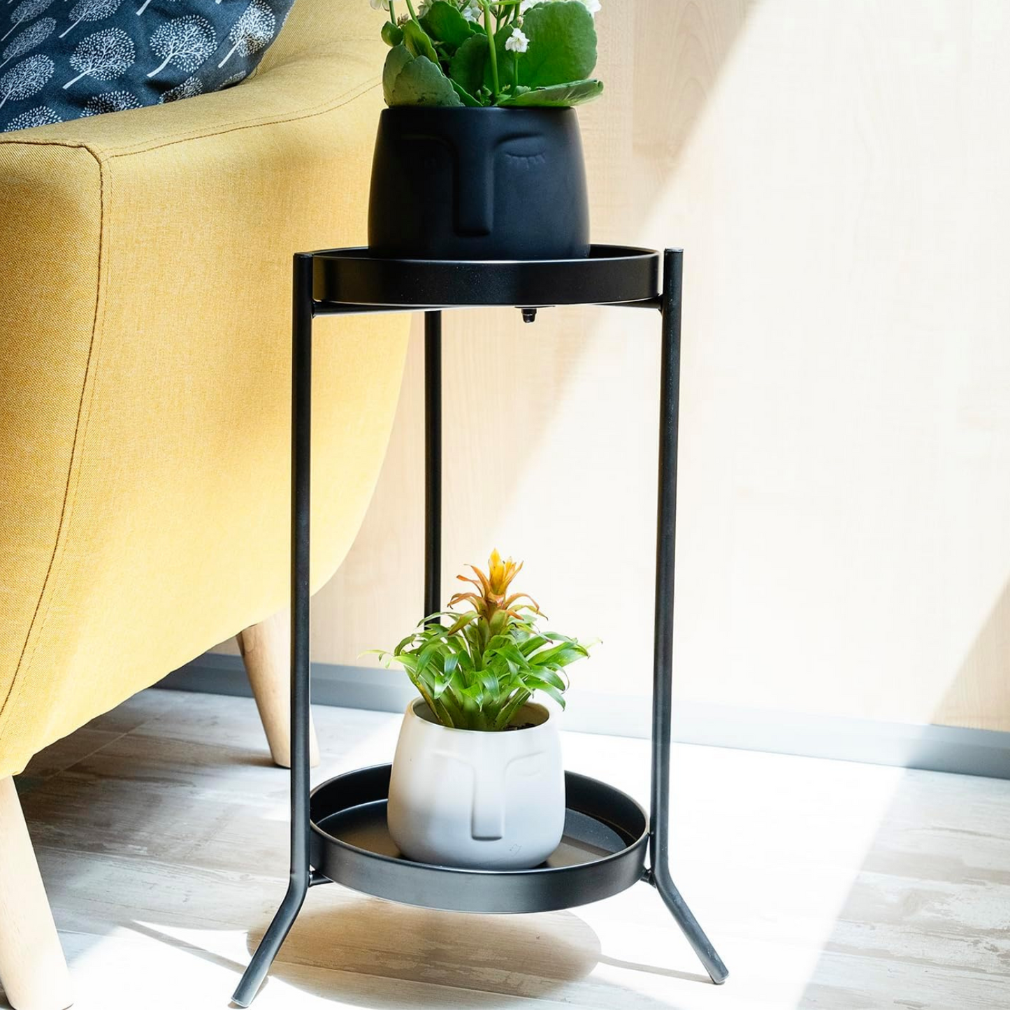 KROWN - Soporte de Acero para Dos Macetas, Negro, Dimensiones 26x51 cm