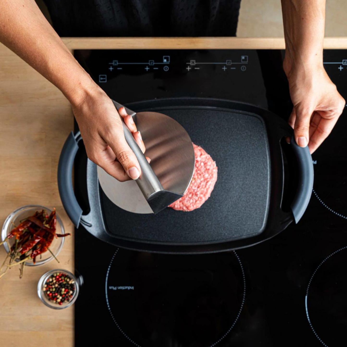 Prensa de Hamburguesas de Acero Inoxidable 14 cm